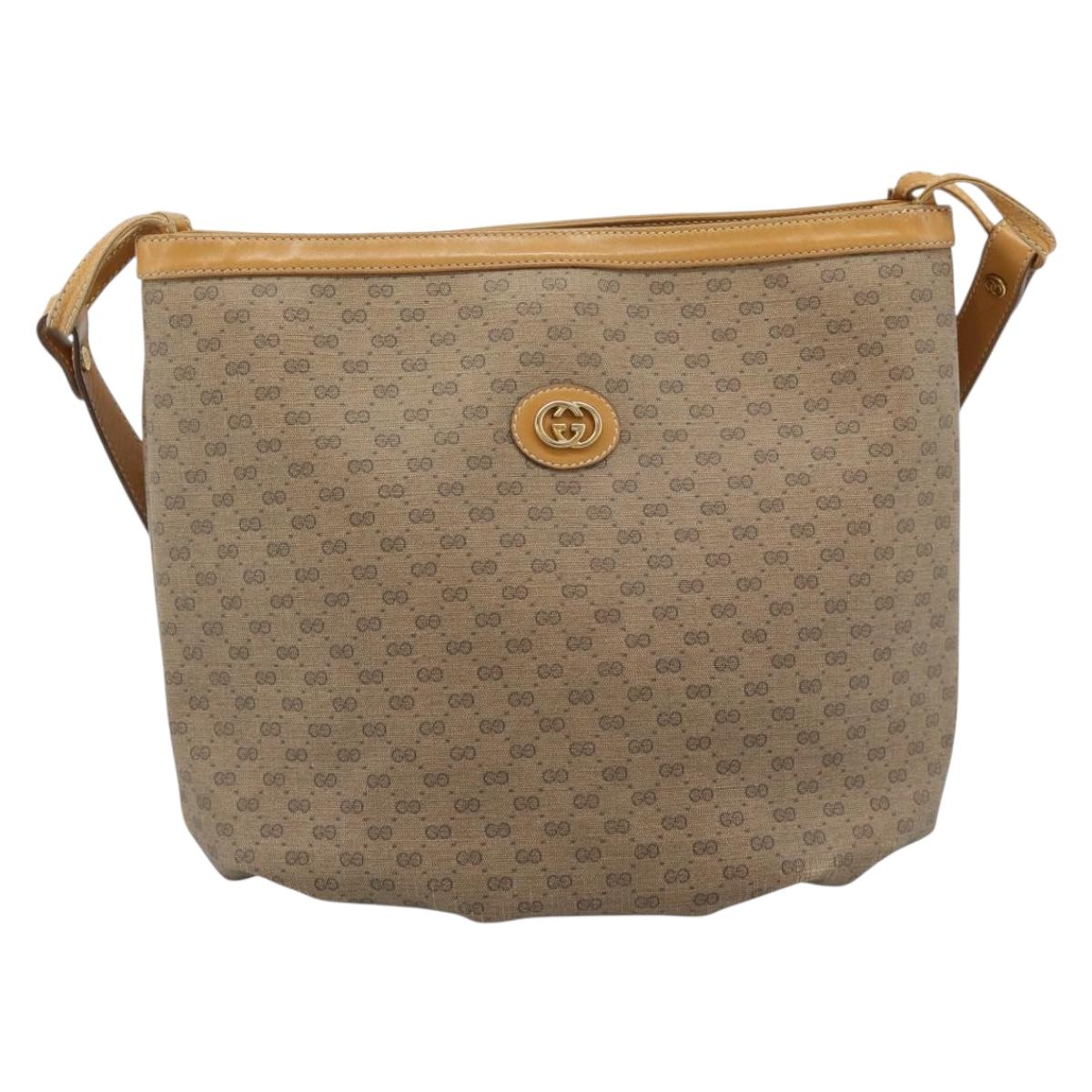 GUCCI Micro GG Supreme Shoulder Bag PVC Beige Gold Auth ka4765