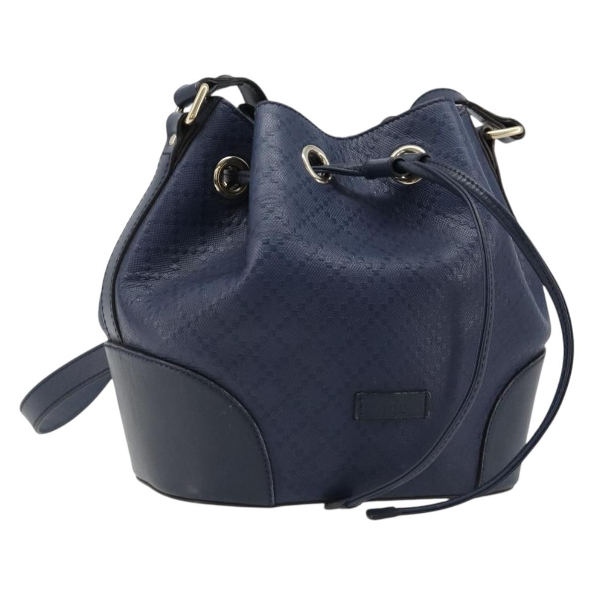 GUCCI Diamante Shoulder Bag Leather Navy Gold 354229 Auth ka4767