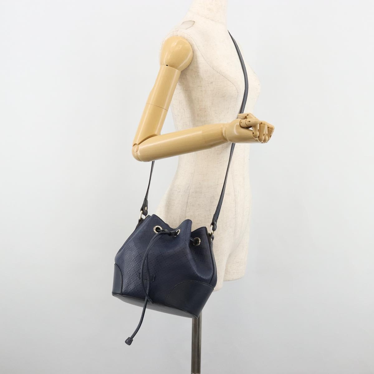 GUCCI Diamante Shoulder Bag Leather Navy Gold 354229 Auth ka4767