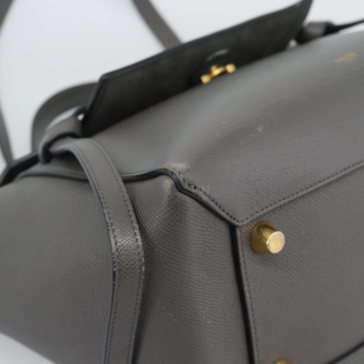 CELINE Micro Belt Hand Bag Leather 2way Gray Gold Auth ka4768V