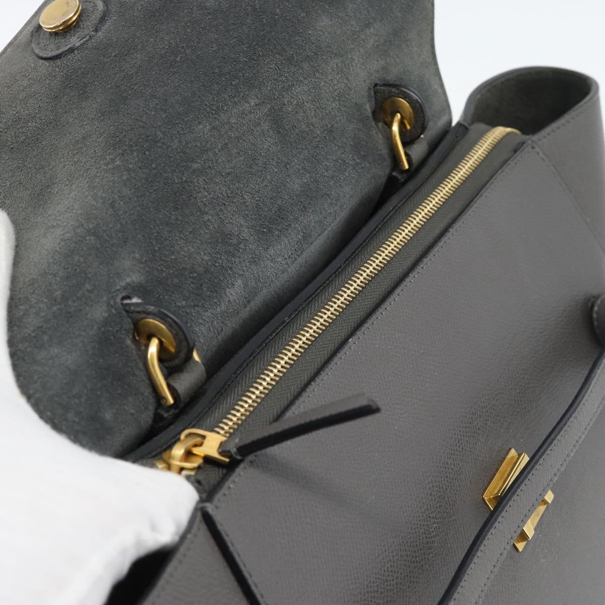 CELINE Micro Belt Hand Bag Leather 2way Gray Gold Auth ka4768V