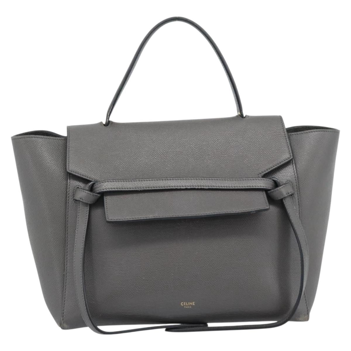 CELINE Micro Belt Hand Bag Leather 2way Gray Gold Auth ka4768V