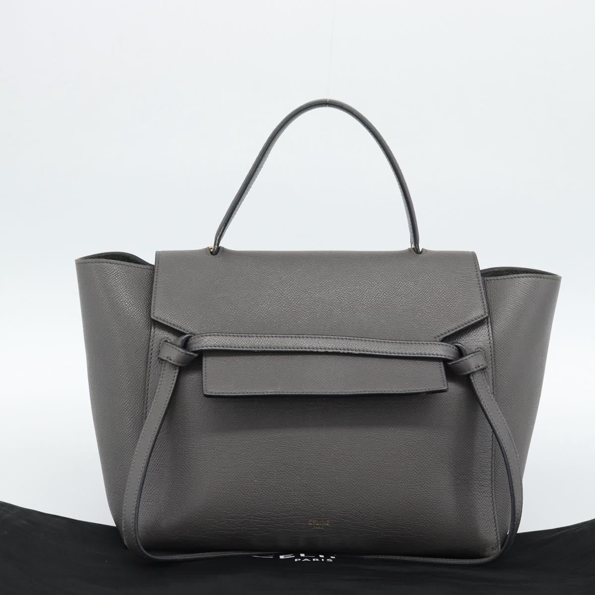 CELINE Micro Belt Hand Bag Leather 2way Gray Gold Auth ka4768V