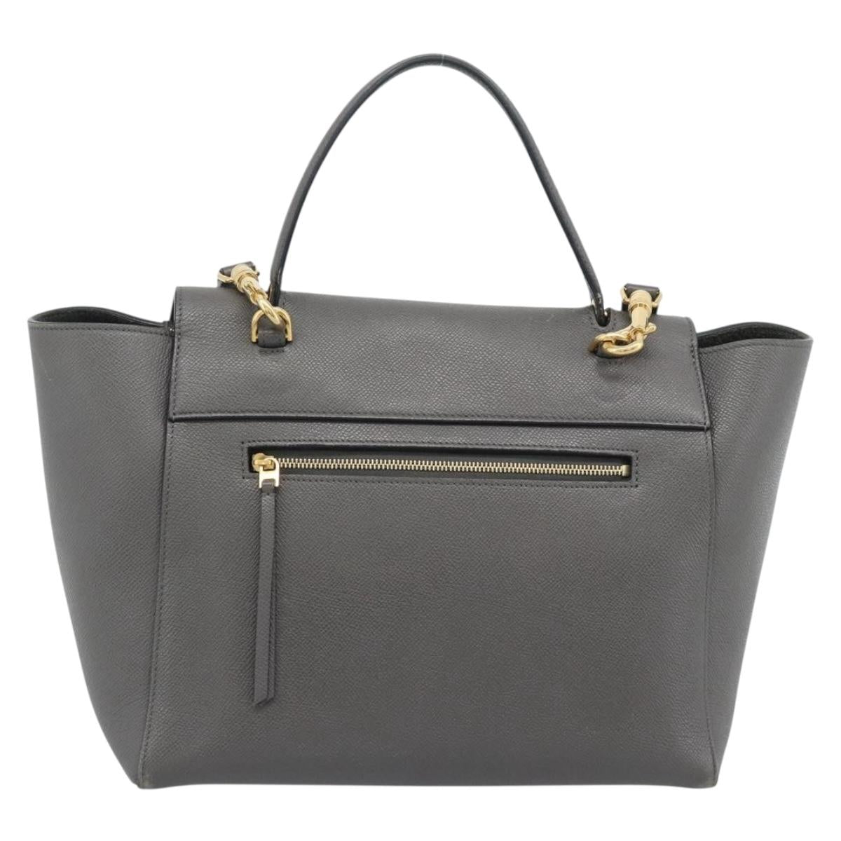 CELINE Micro Belt Hand Bag Leather 2way Gray Gold Auth ka4768V