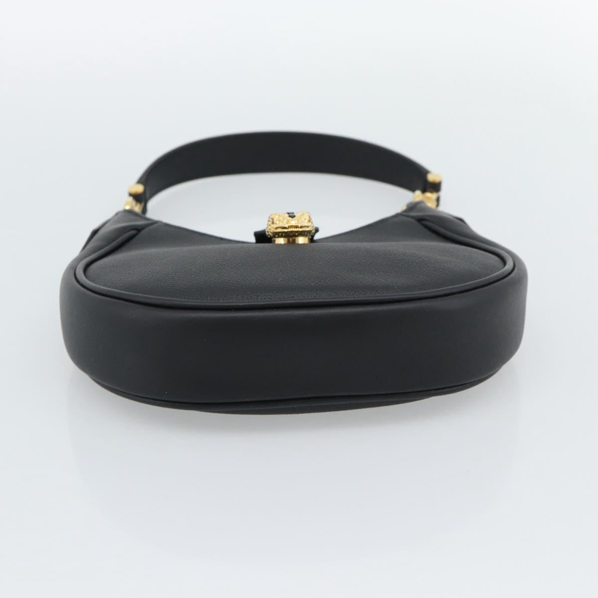 BVLGARI Hand Bag Leather 2way Black Gold Auth ka4770M