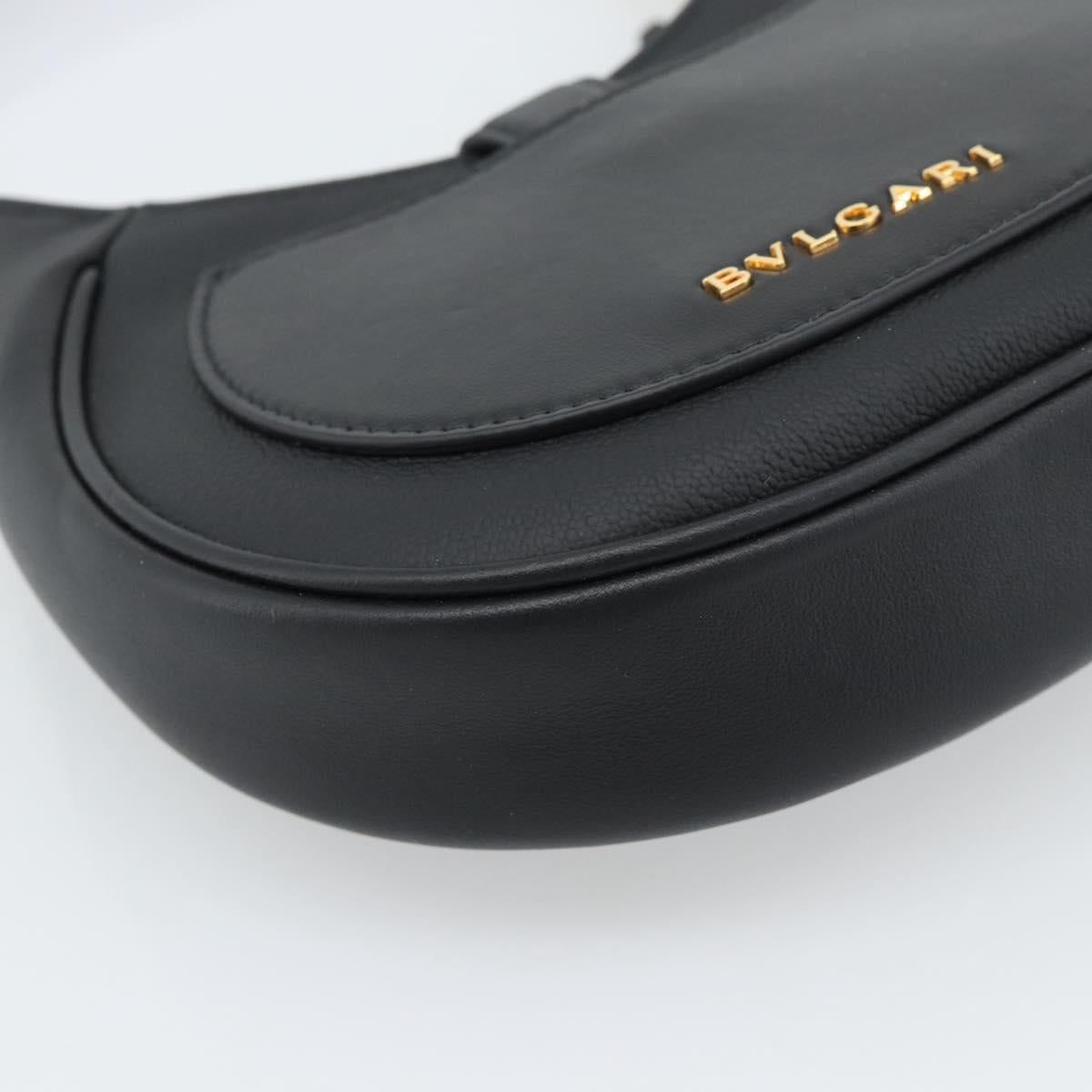 BVLGARI Hand Bag Leather 2way Black Gold Auth ka4770M