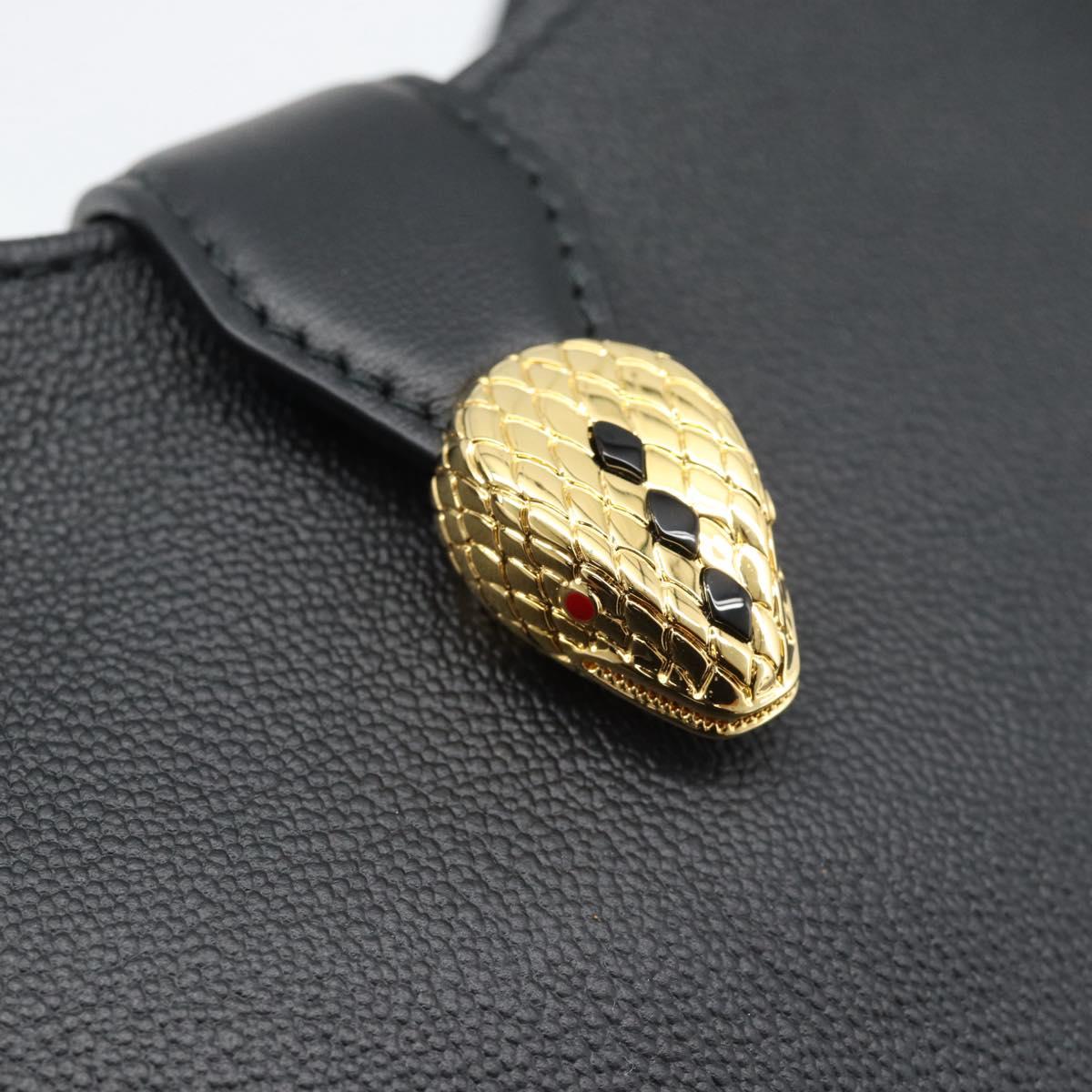 BVLGARI Hand Bag Leather 2way Black Gold Auth ka4770M