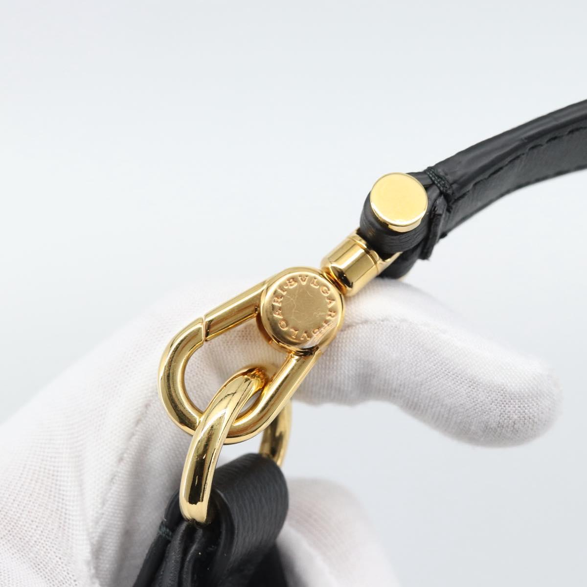 BVLGARI Hand Bag Leather 2way Black Gold Auth ka4770M