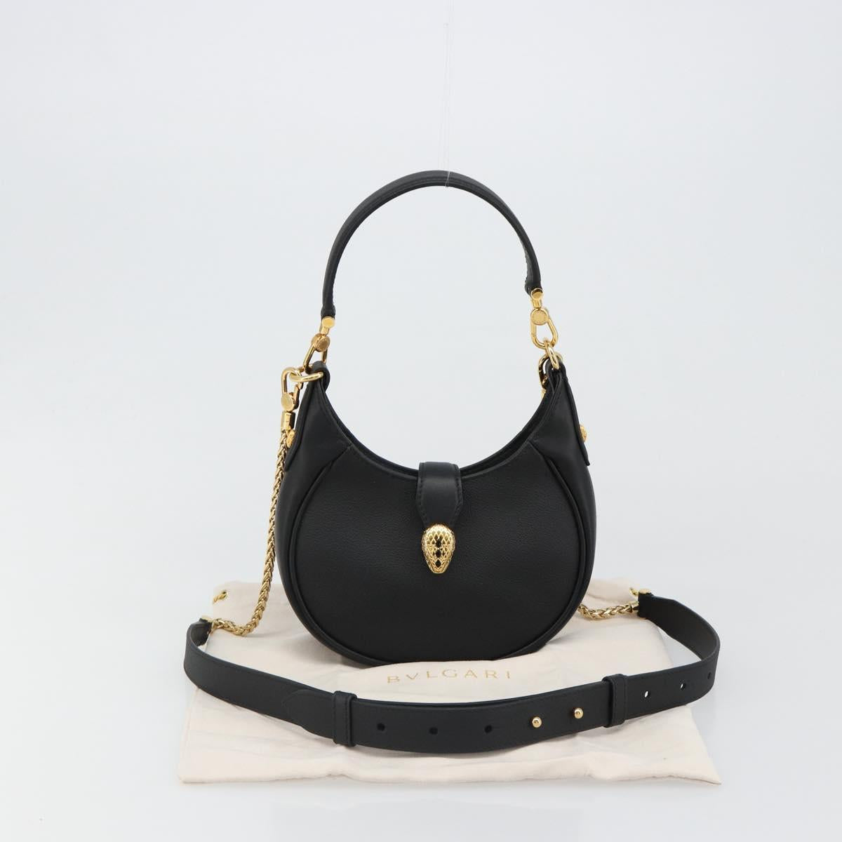 BVLGARI Hand Bag Leather 2way Black Gold Auth ka4770M