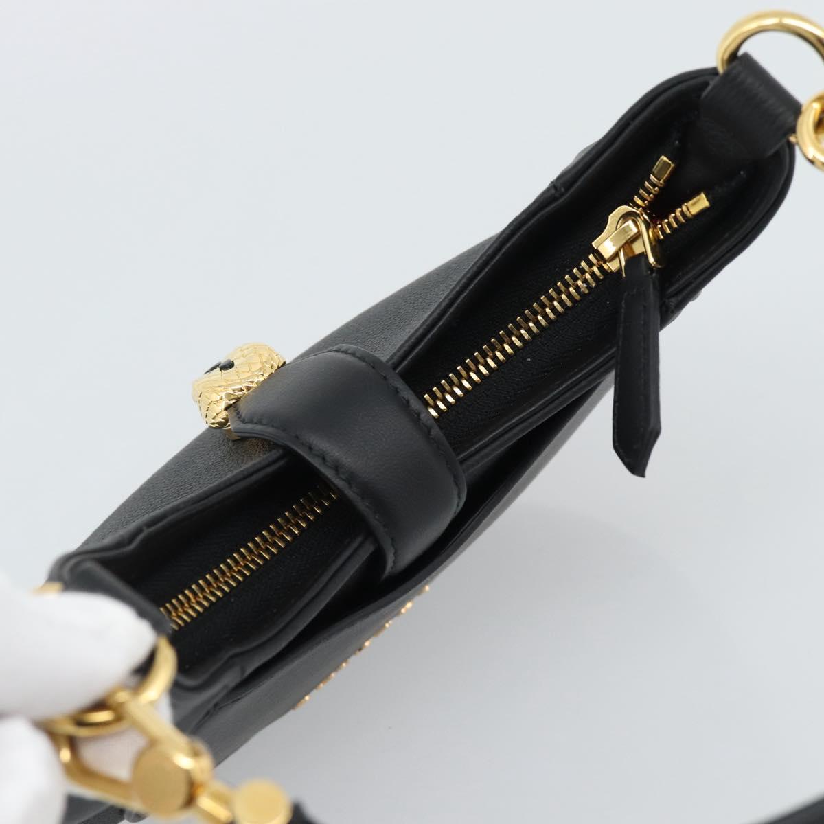 BVLGARI Hand Bag Leather 2way Black Gold Auth ka4770M
