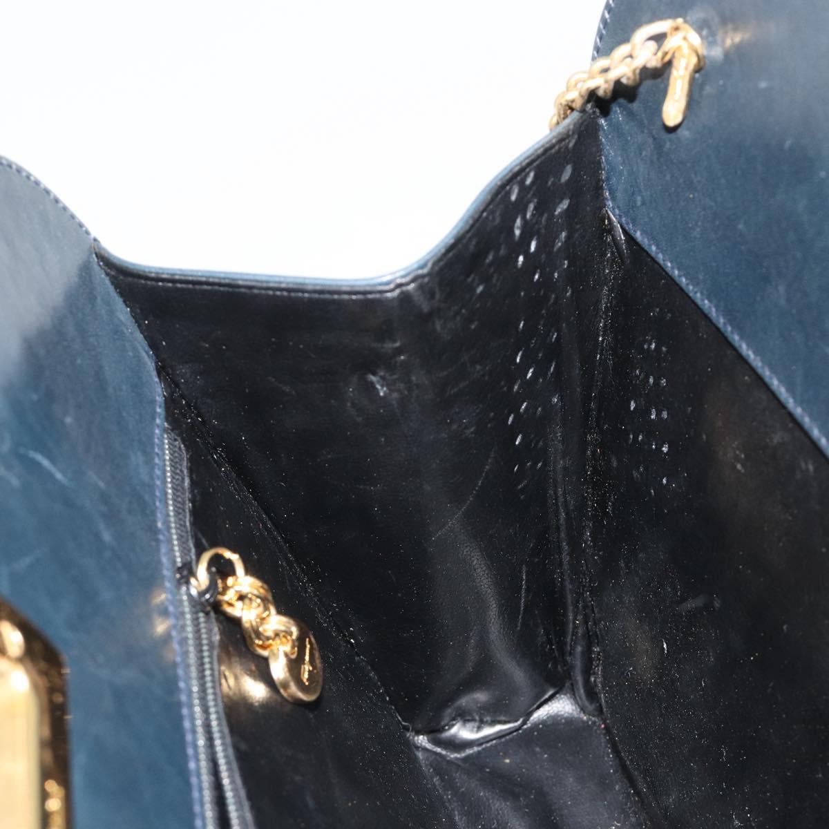 Salvatore Ferragamo Gancini Chain Shoulder Bag Leather Navy Gold Auth ka4772