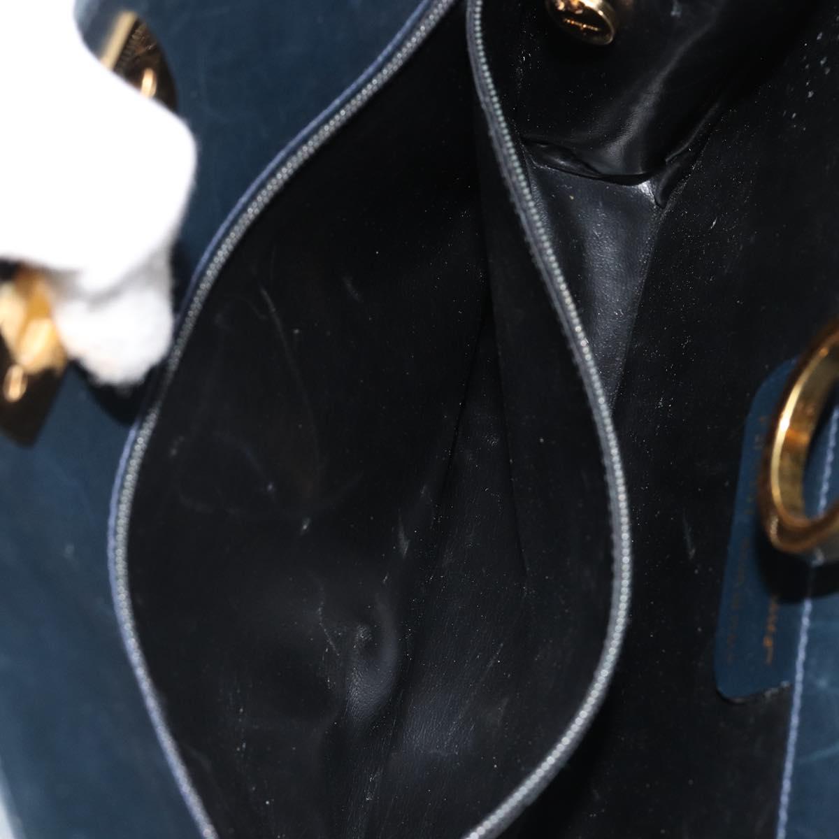 Salvatore Ferragamo Gancini Chain Shoulder Bag Leather Navy Gold Auth ka4772