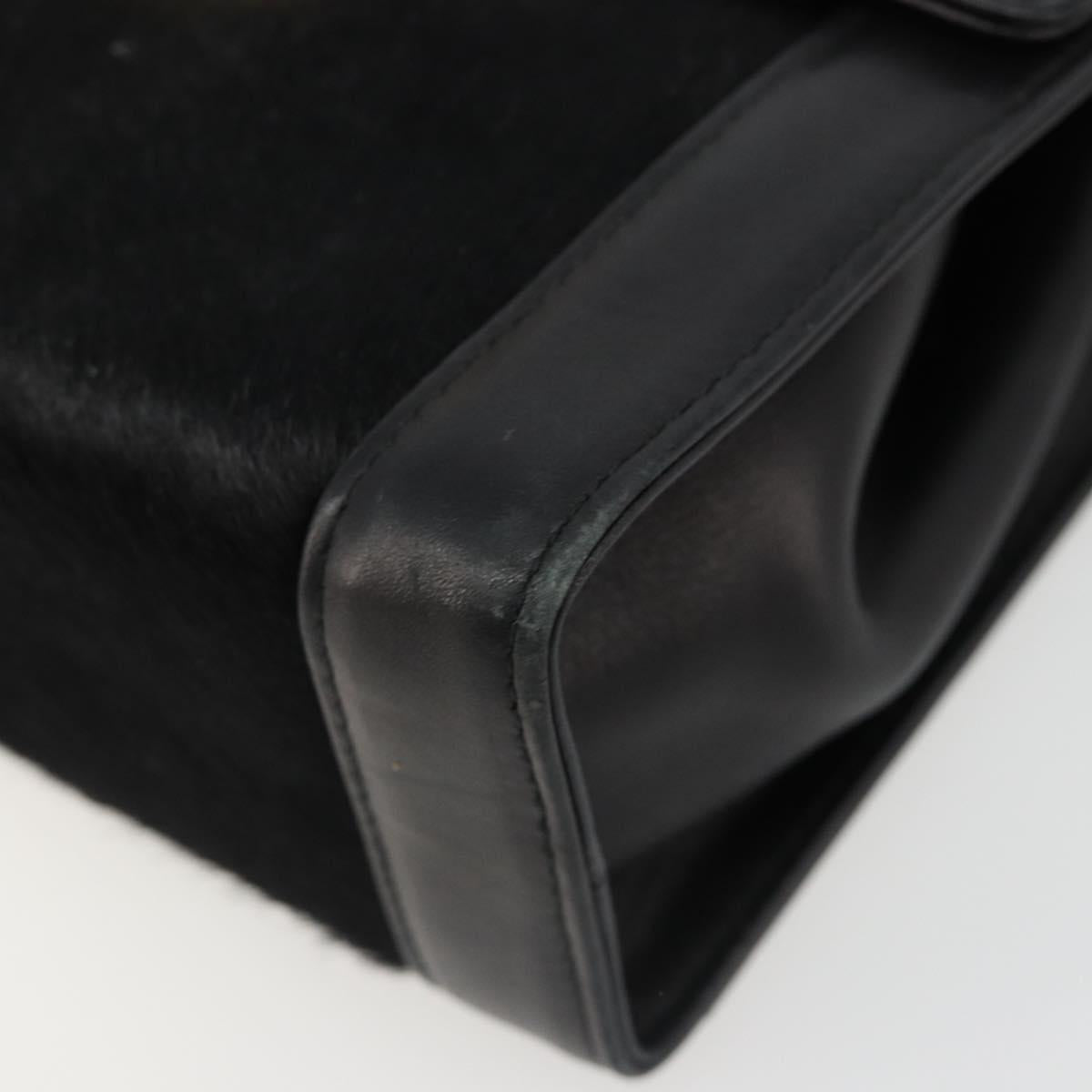 Salvatore Ferragamo Gancini Shoulder Bag Harako leather Black Gold Auth ka4773A