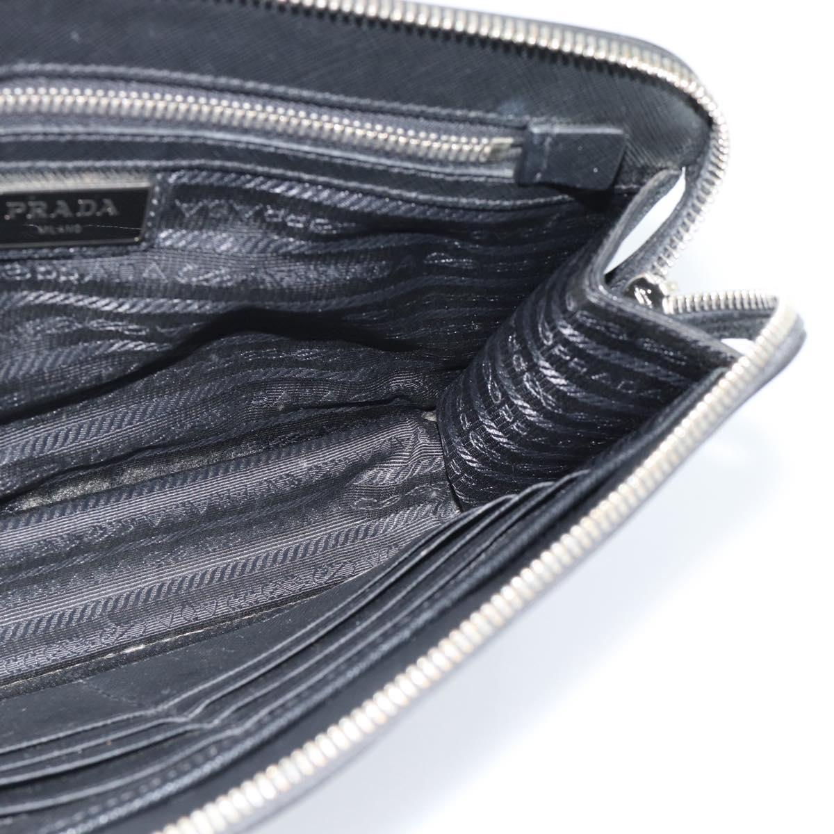 PRADA Clutch Bag Leather Black Silver Auth ka4774