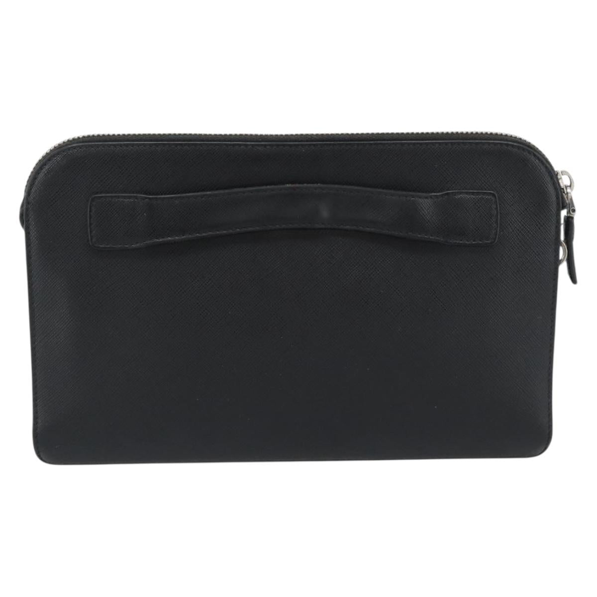 PRADA Clutch Bag Leather Black Silver Auth ka4774