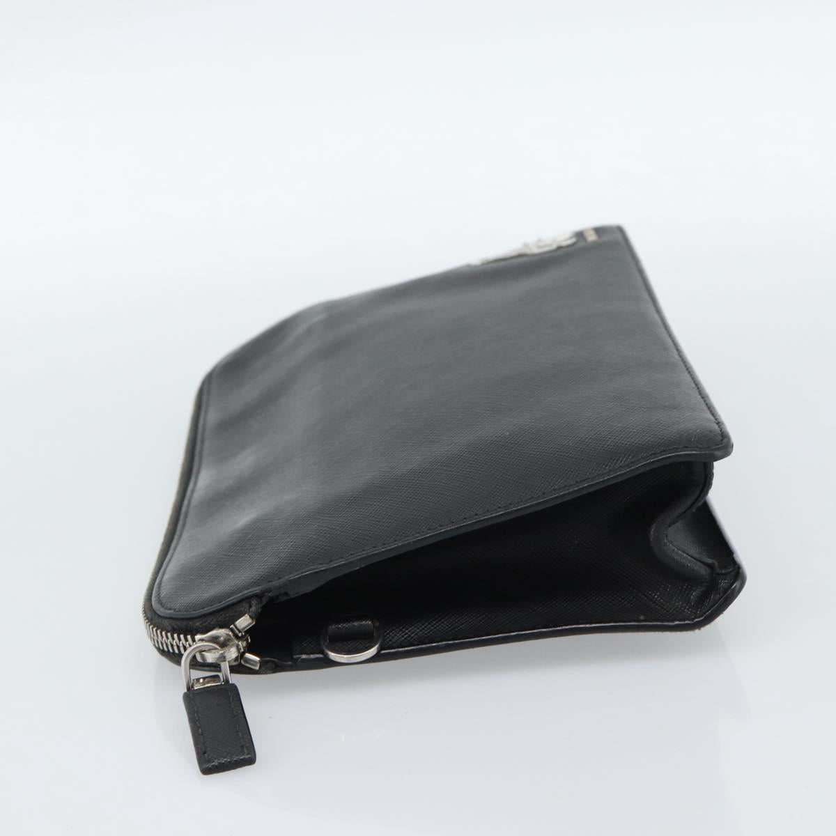 PRADA Clutch Bag Leather Black Silver Auth ka4774