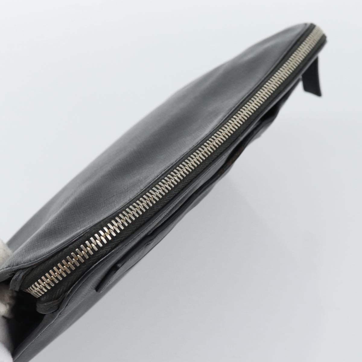 PRADA Clutch Bag Leather Black Silver Auth ka4774