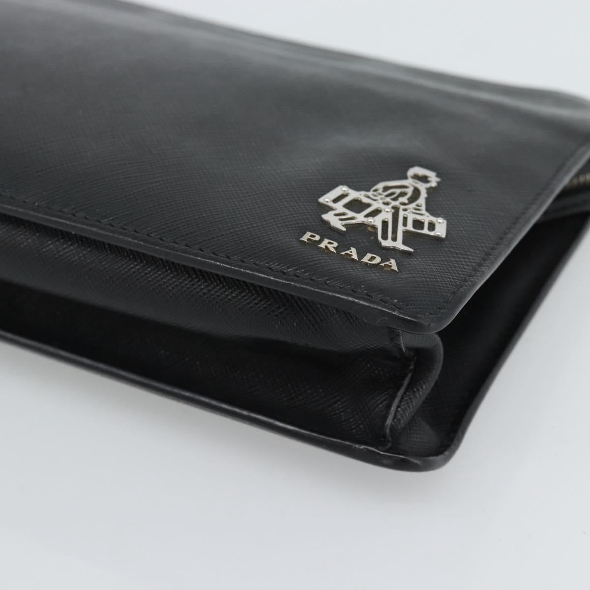 PRADA Clutch Bag Leather Black Silver Auth ka4774