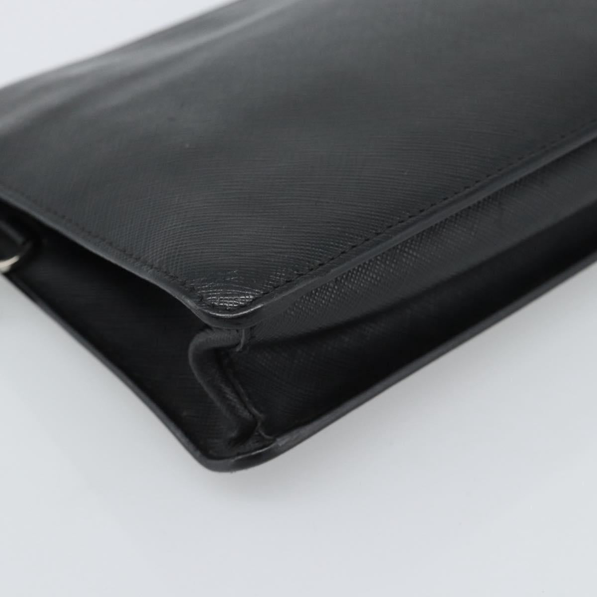 PRADA Clutch Bag Leather Black Silver Auth ka4774