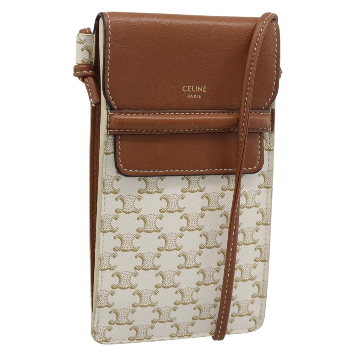 CELINE Triomphe Shoulder Pouch Bag PVC White Auth ka4775V