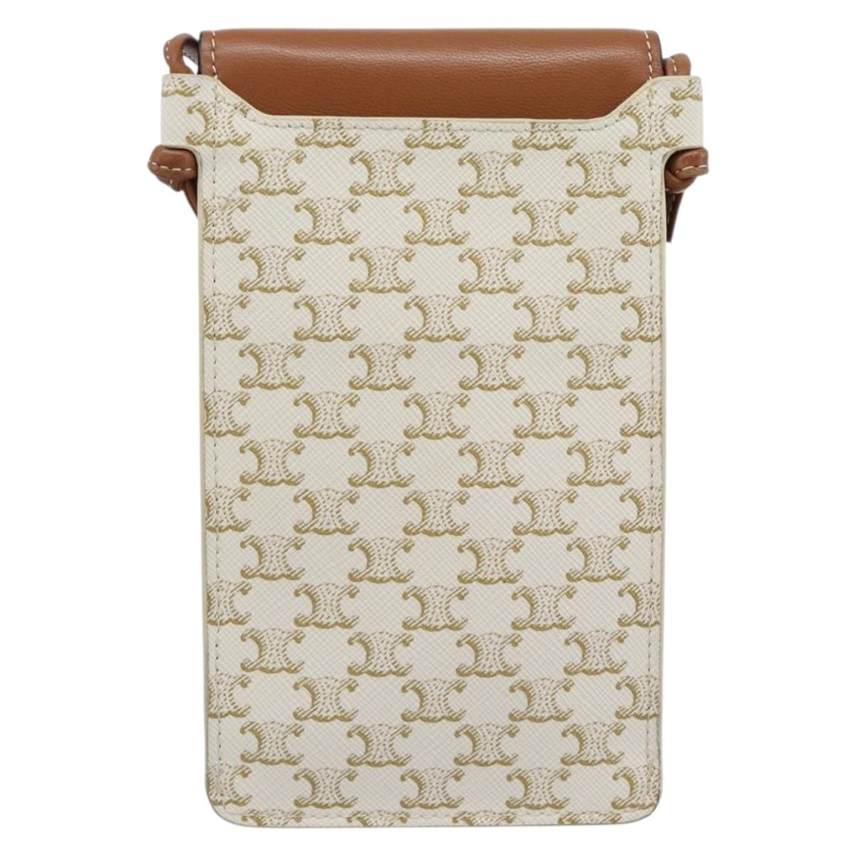 CELINE Triomphe Shoulder Pouch Bag PVC White Auth ka4775V