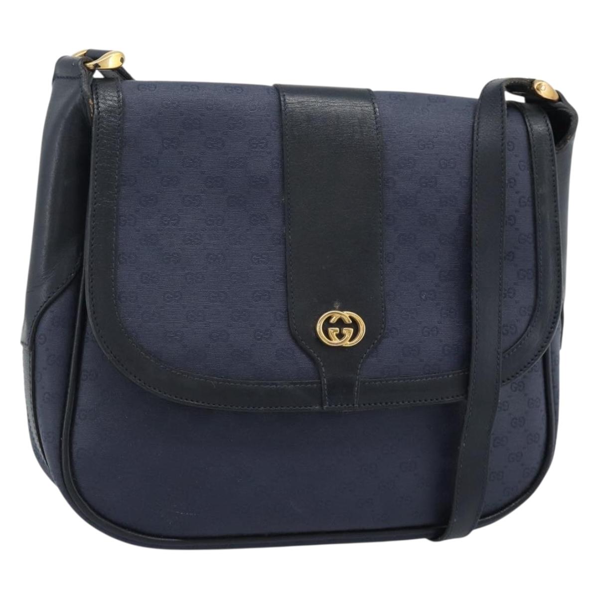 GUCCI Micro GG Supreme Shoulder Bag PVC Navy Gold 001 261 4425 Auth ka4776