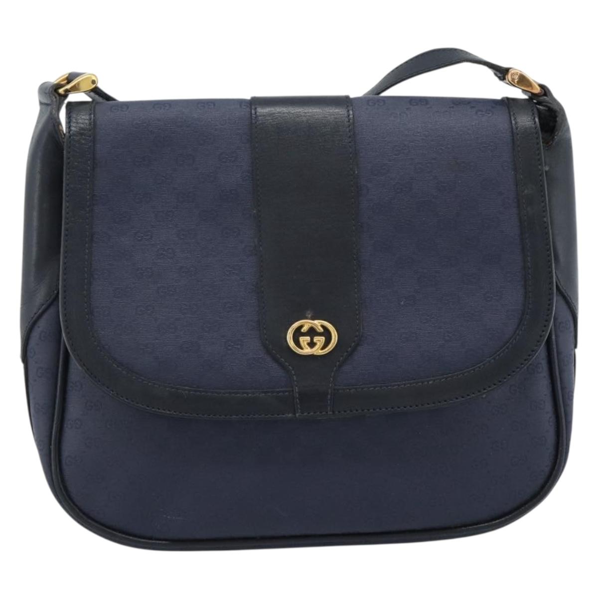 GUCCI Micro GG Supreme Shoulder Bag PVC Navy Gold 001 261 4425 Auth ka4776