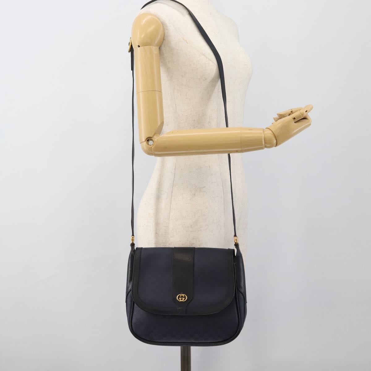 GUCCI Micro GG Supreme Shoulder Bag PVC Navy Gold 001 261 4425 Auth ka4776