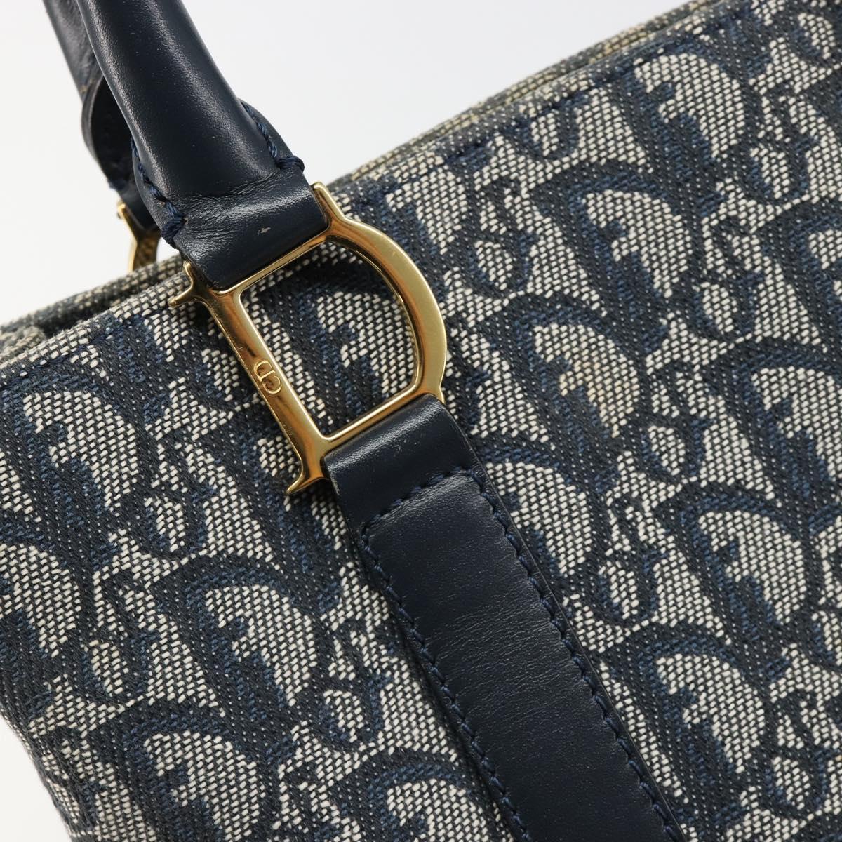 Christian Dior Trotter Canvas Hand Bag Navy Gold Auth ka4777