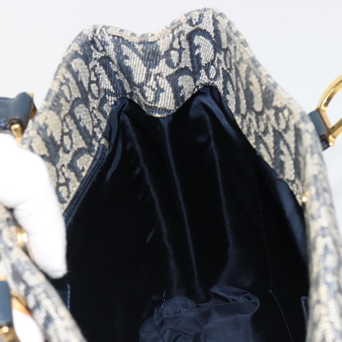 Christian Dior Trotter Canvas Hand Bag Navy Gold Auth ka4777