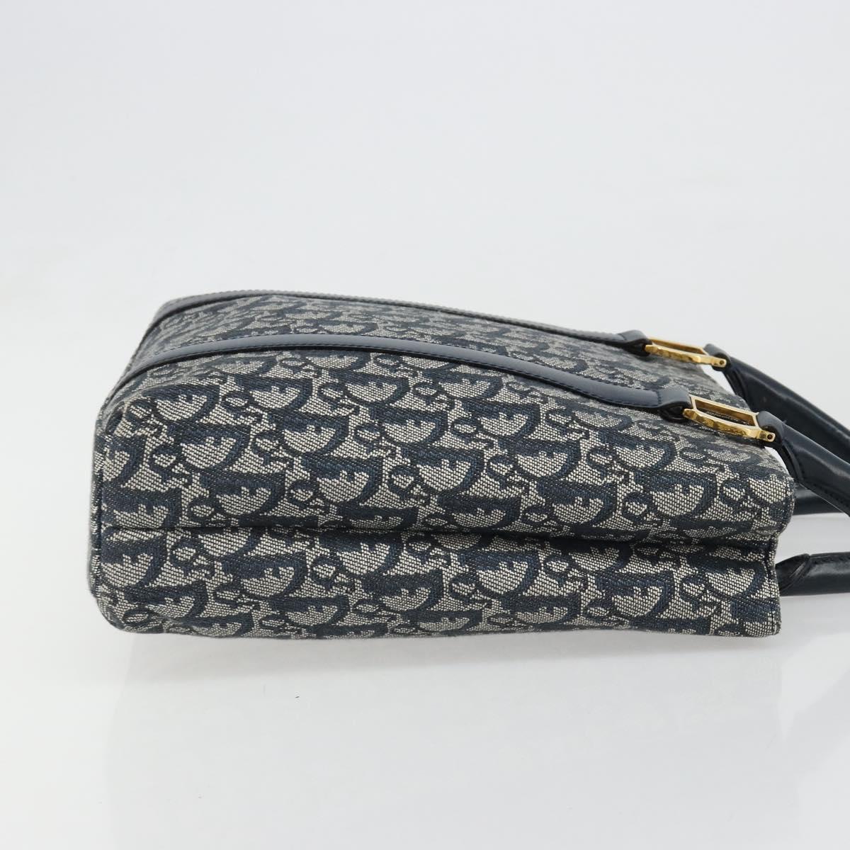 Christian Dior Trotter Canvas Hand Bag Navy Gold Auth ka4777