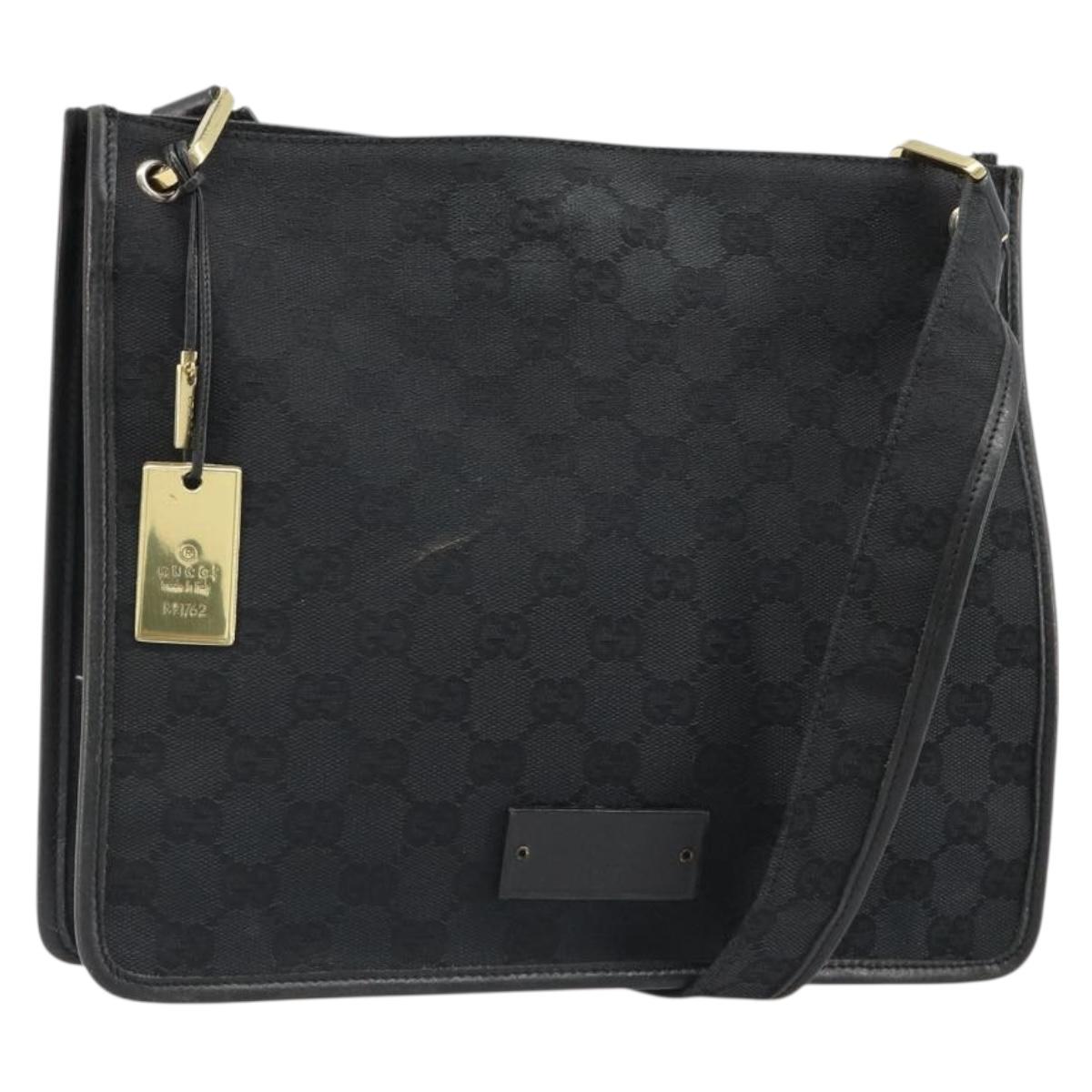 GUCCI GG Canvas Shoulder Bag Black Gold 91762 Auth ka4779A