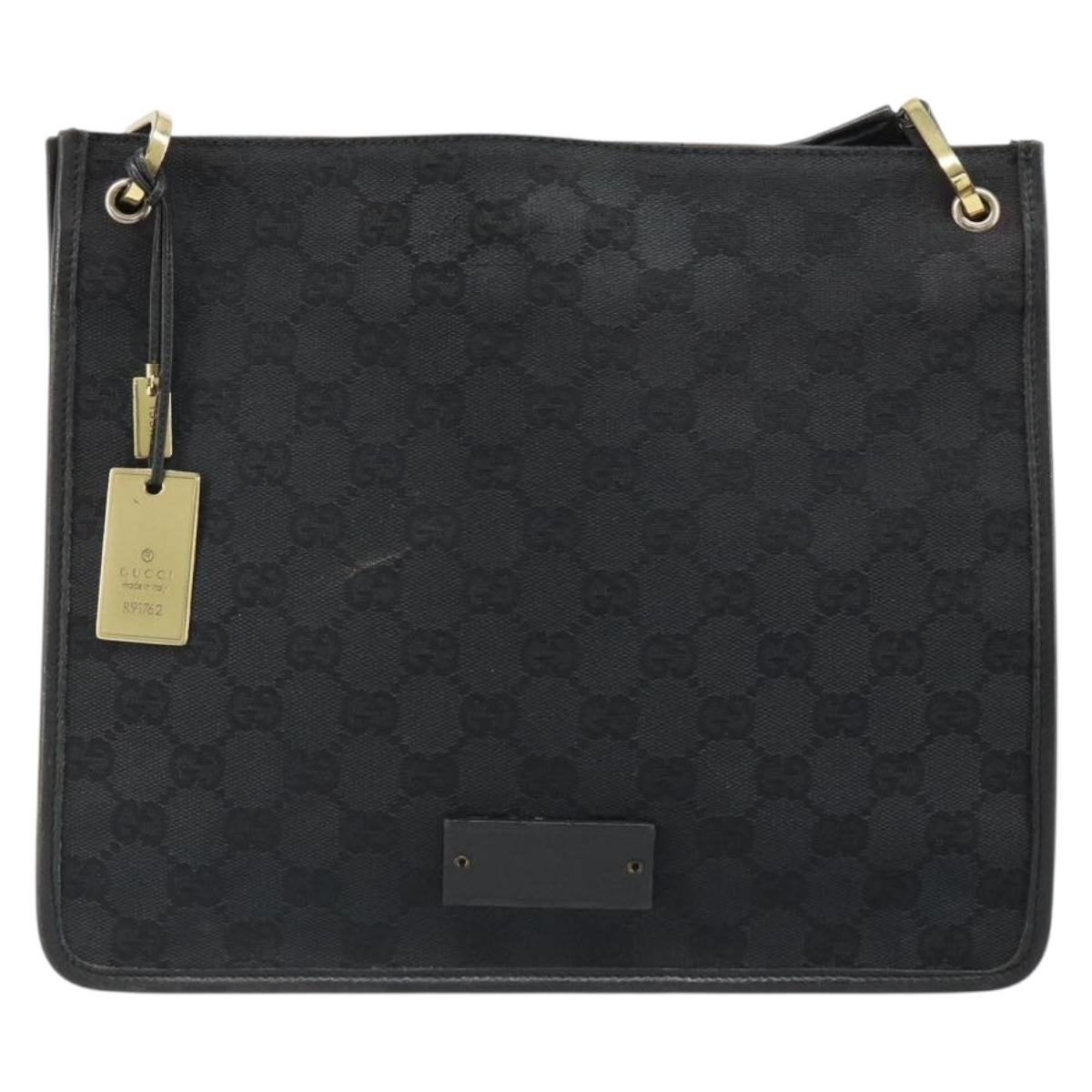 GUCCI GG Canvas Shoulder Bag Black Gold 91762 Auth ka4779A
