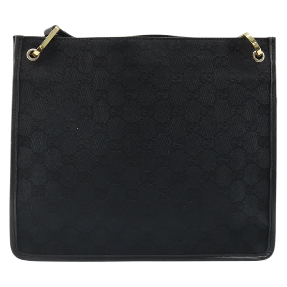 GUCCI GG Canvas Shoulder Bag Black Gold 91762 Auth ka4779A