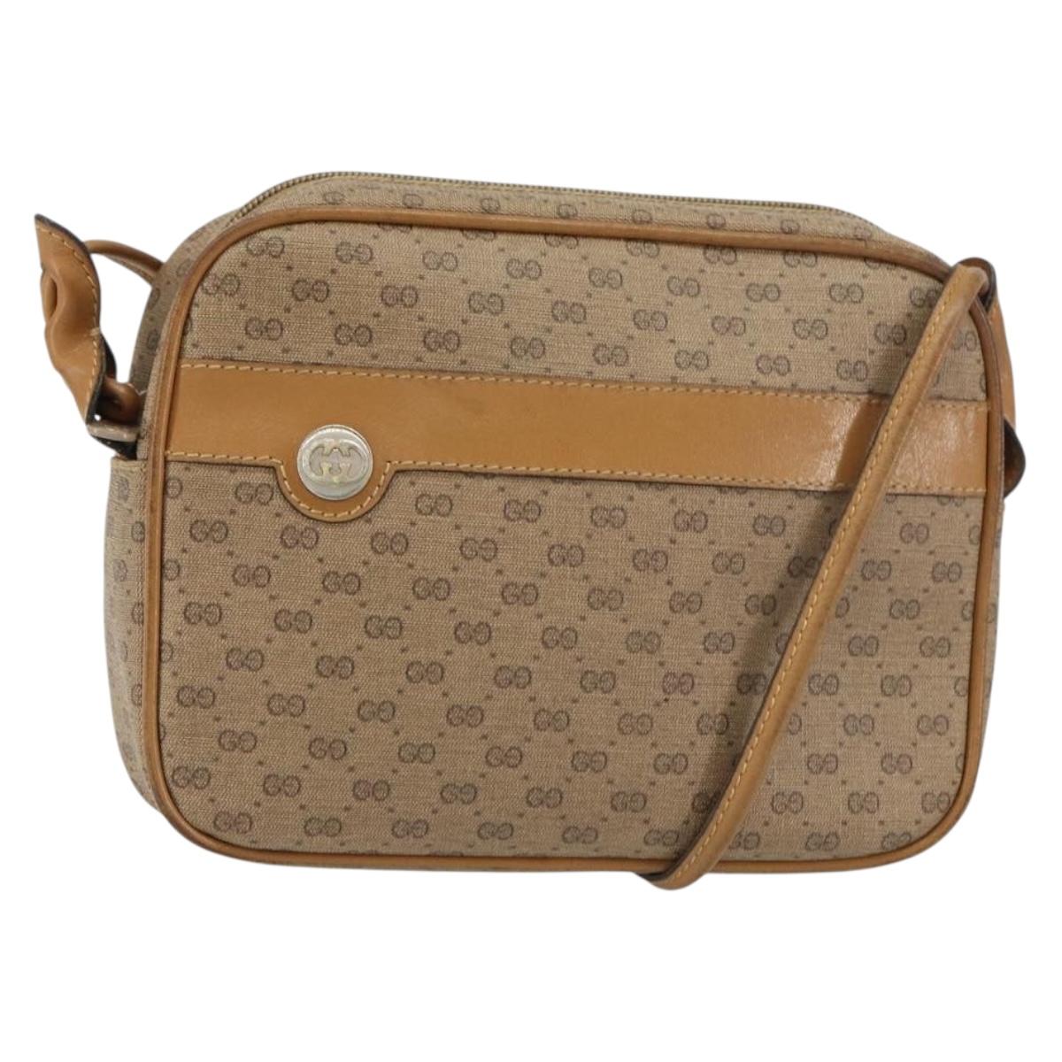 GUCCI Micro GG Supreme Shoulder Bag PVC Beige Gold Auth ka478