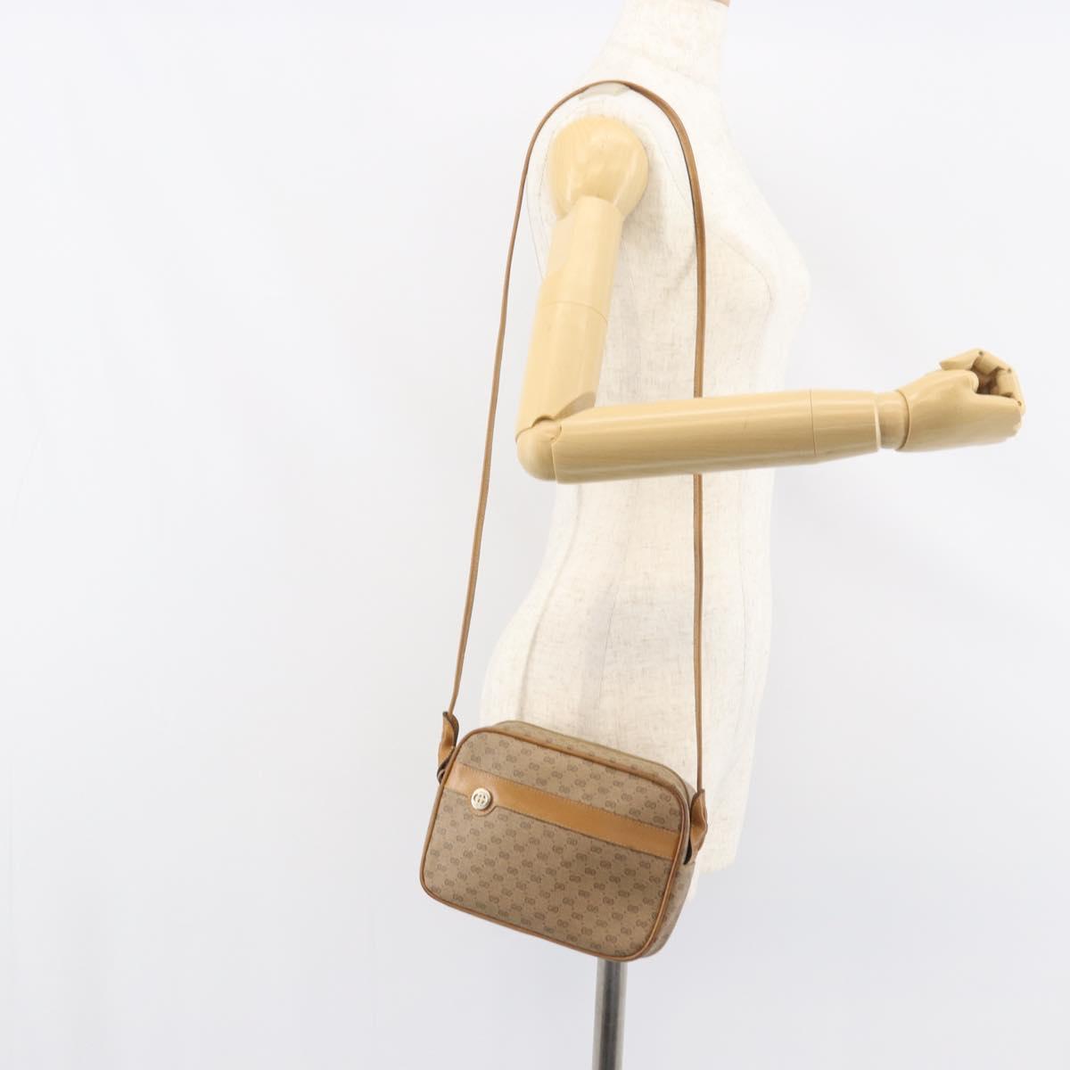 GUCCI Micro GG Supreme Shoulder Bag PVC Beige Gold Auth ka478