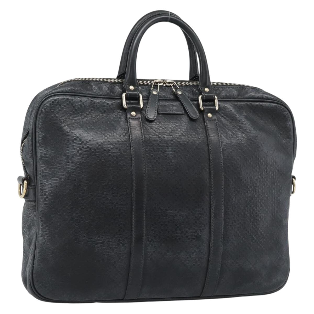 GUCCI Diamante Business Bag Leather Black Gold 208463 Auth ka4780