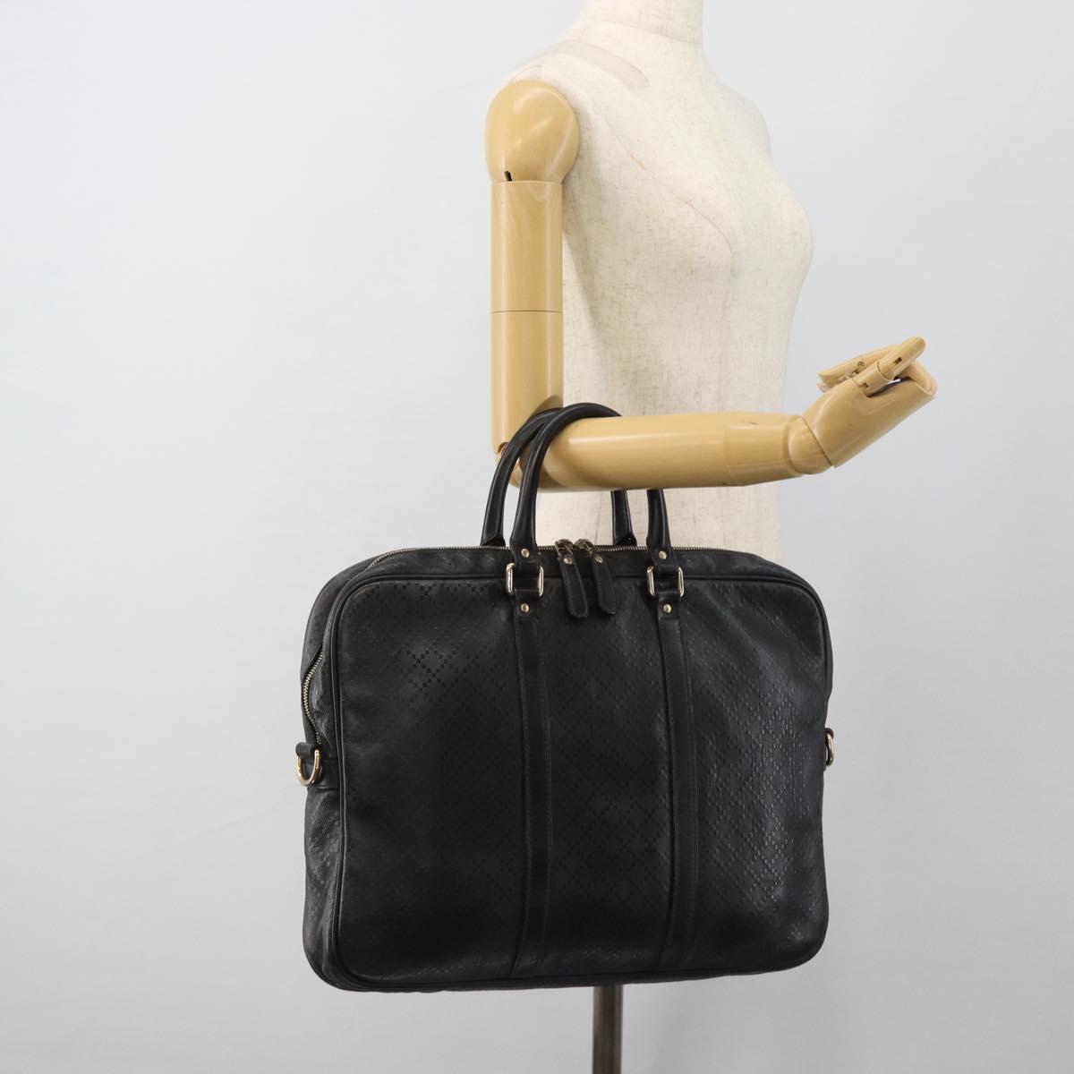 GUCCI Diamante Business Bag Leather Black Gold 208463 Auth ka4780