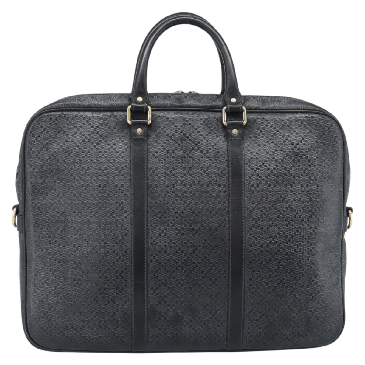 GUCCI Diamante Business Bag Leather Black Gold 208463 Auth ka4780