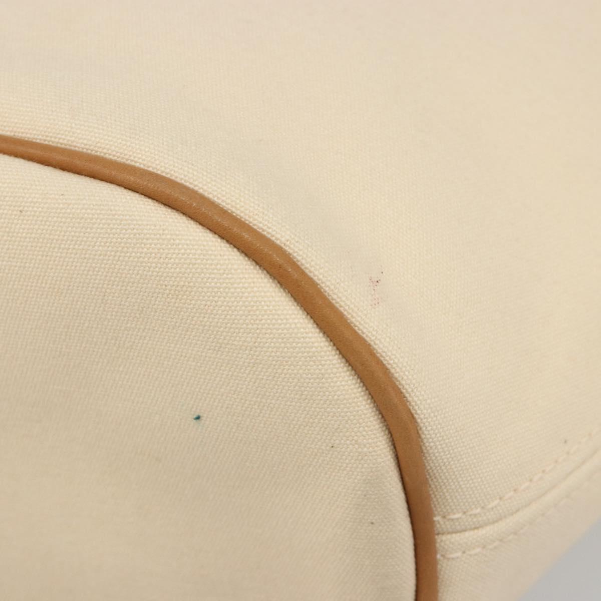 HERMES Paniered Plage MM Hand Bag Canvas Beige Silver Auth ka4782A