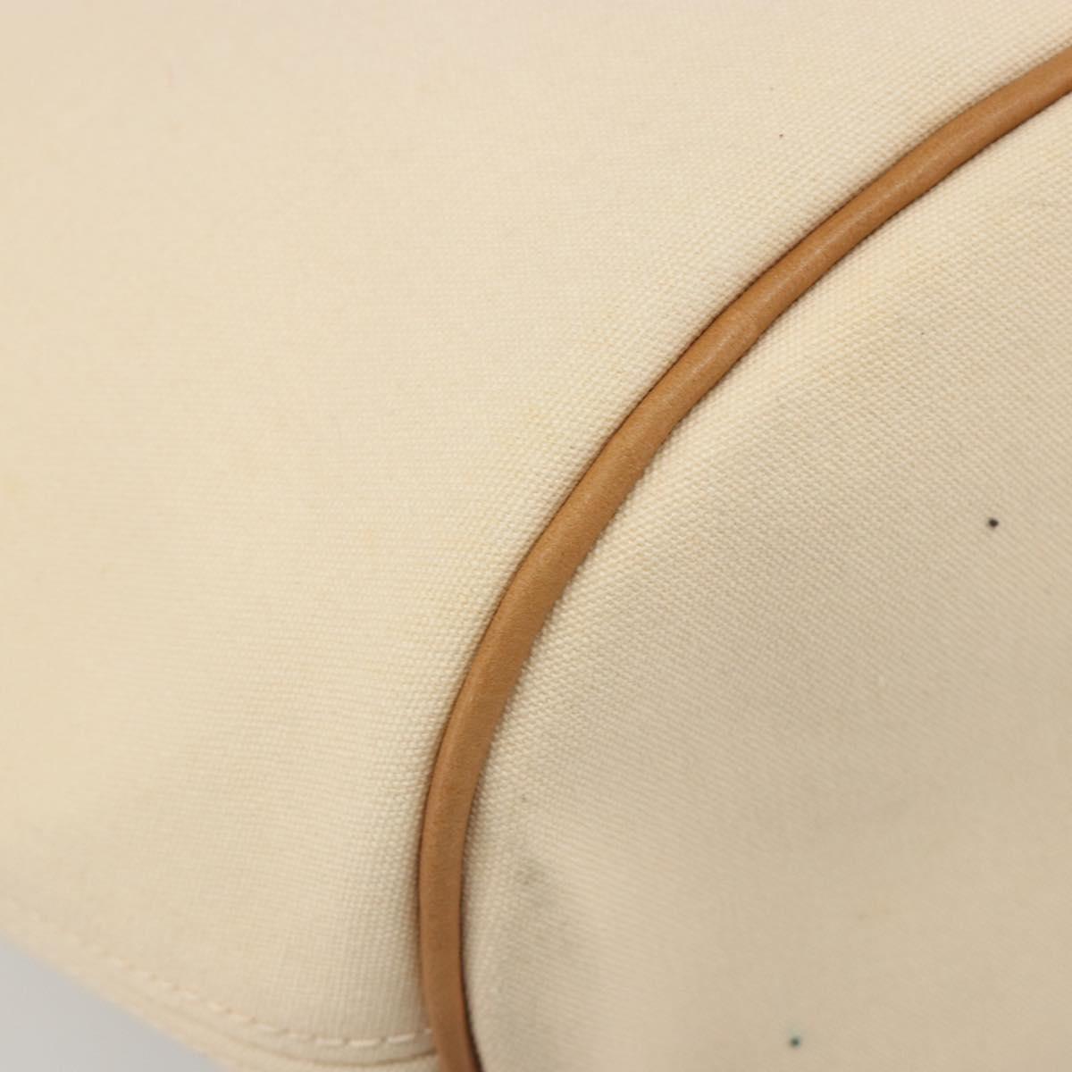 HERMES Paniered Plage MM Hand Bag Canvas Beige Silver Auth ka4782A