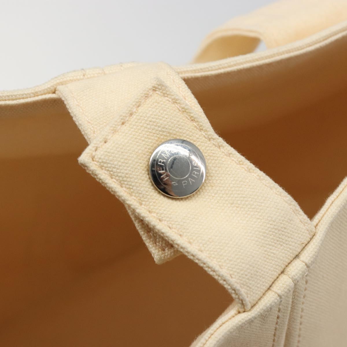 HERMES Paniered Plage MM Hand Bag Canvas Beige Silver Auth ka4782A