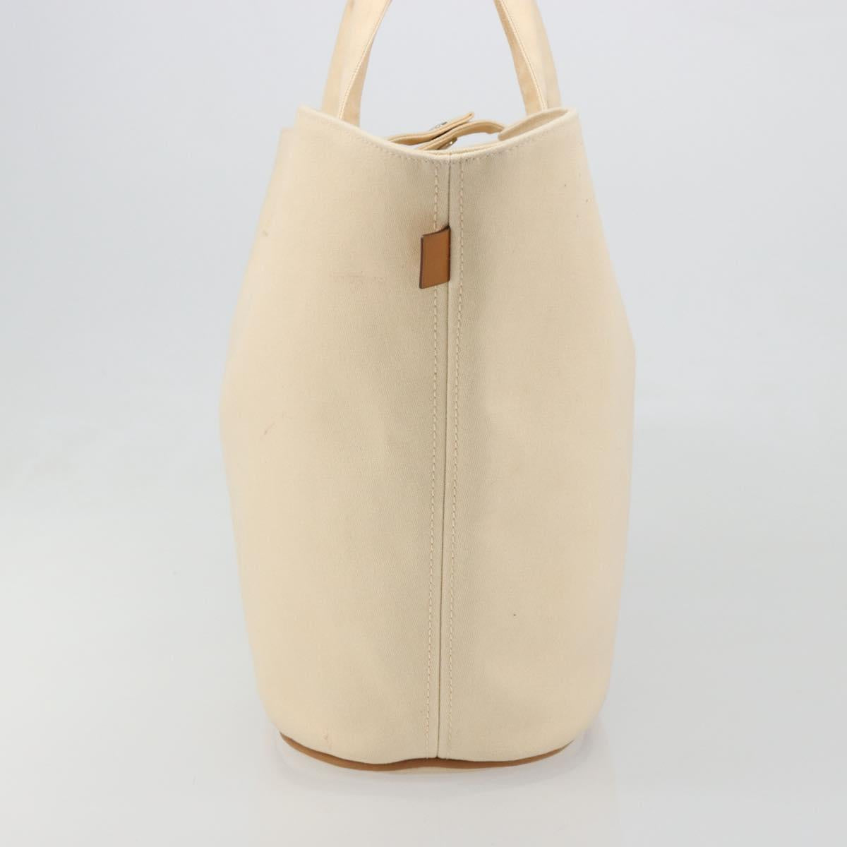 HERMES Paniered Plage MM Hand Bag Canvas Beige Silver Auth ka4782A