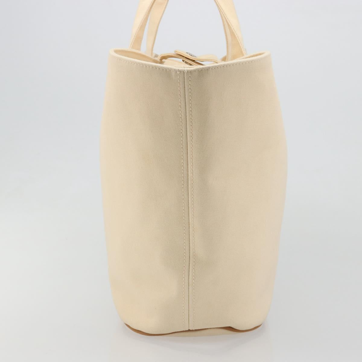 HERMES Paniered Plage MM Hand Bag Canvas Beige Silver Auth ka4782A