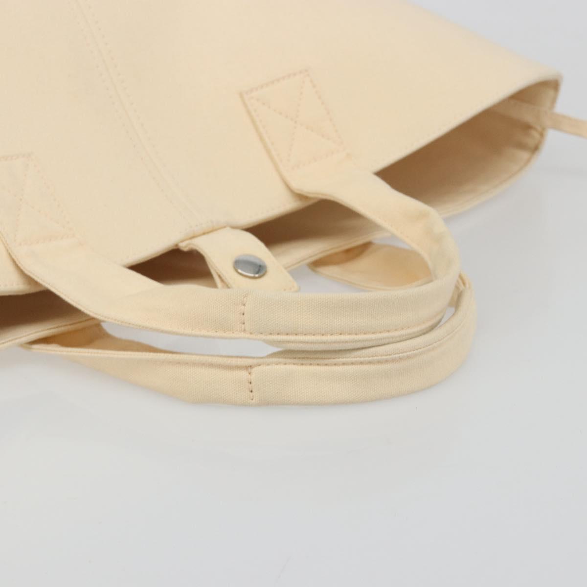 HERMES Paniered Plage MM Hand Bag Canvas Beige Silver Auth ka4782A