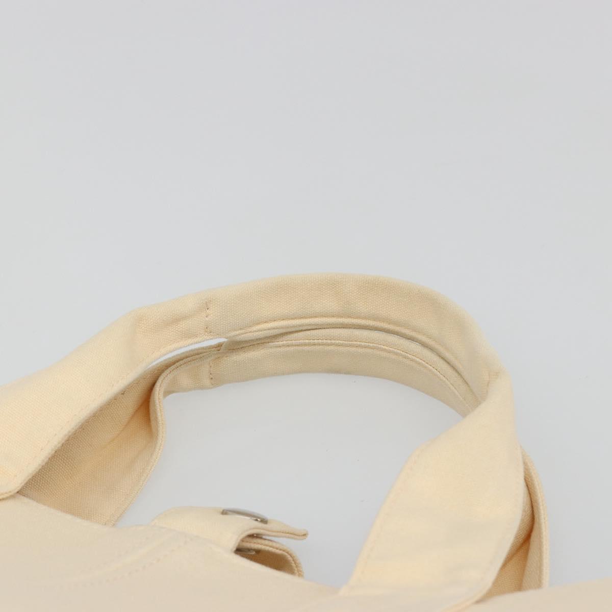 HERMES Paniered Plage MM Hand Bag Canvas Beige Silver Auth ka4782A