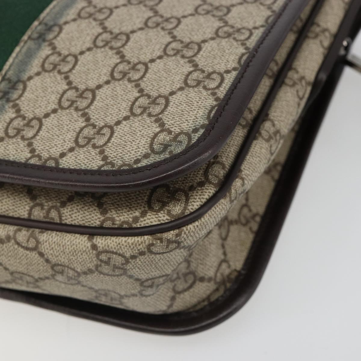 GUCCI GG Supreme Web Sherry Line Shoulder Bag PVC Beige Red 180692 Auth ka4786A