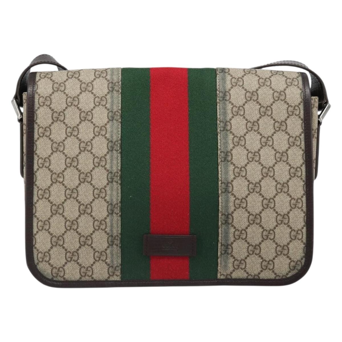 GUCCI GG Supreme Web Sherry Line Shoulder Bag PVC Beige Red 180692 Auth ka4786A