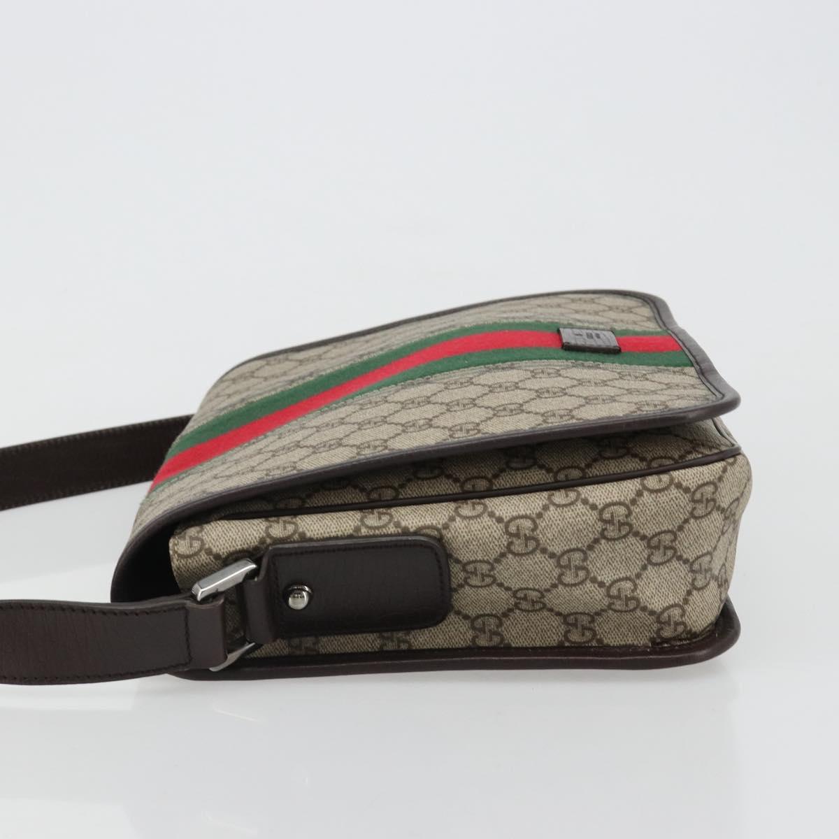 GUCCI GG Supreme Web Sherry Line Shoulder Bag PVC Beige Red 180692 Auth ka4786A