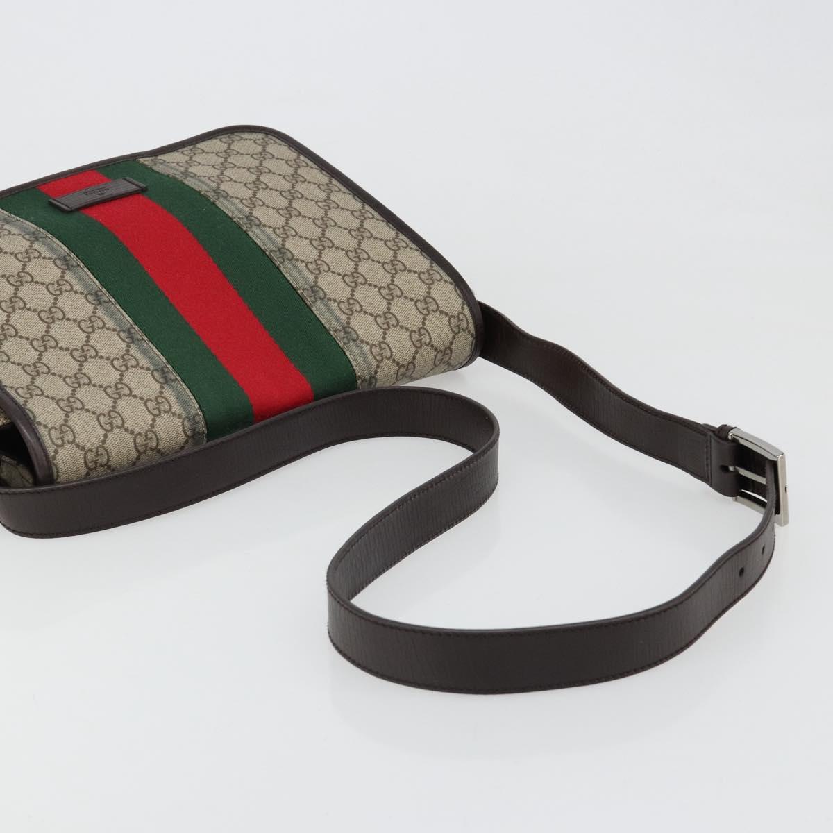 GUCCI GG Supreme Web Sherry Line Shoulder Bag PVC Beige Red 180692 Auth ka4786A